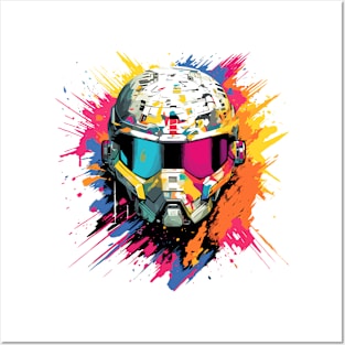 Man With Helmet Video Game Character Futuristic Warrior Portrait  Abstract Posters and Art